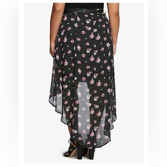 NWT Torrid Floral Polka Dot Hi Low Maxi Skirt Black Size 18 #83010 - Picture 2 of 12